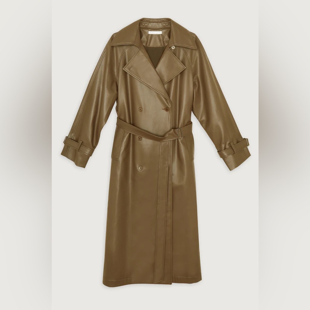 OAK + FORT Tan Trench Coat with Double-Breasted Design